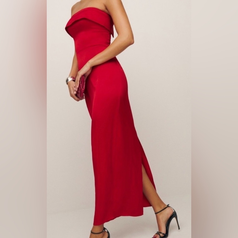 Reformation Johan Strapless Midi Dress Lipstick Red NWT Size 12 - Picture 2 of 9
